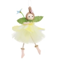 Fairy fabric doll in yellow petal dress with green leaf wings and mesh skirt - Yellow