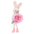 Easter rabbit hanging ornament with pink flower and cute boots on a white background - White