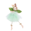 Fairy plush doll with green leaf wings and macaron green mesh dress holding a flower - Green