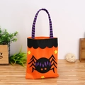 Halloween pumpkin candy bag with black spider and purple striped handle for kids - Orange Spider Style (W-WS27)