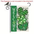 St. Patrick's Day welcome garden flag featuring green clover and heart stripe pattern - Green Heart Garden Flag