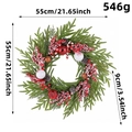 55cm Christmas wreath with pine needles, red berries, cones, and candy cane ornament - H2-50 Candy Cane Pine Cone Christmas Ball Wreath