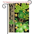 St. Patrick's Day welcome garden flag with shamrock and green hat on white background - St. Patrick's Hat Garden Flag