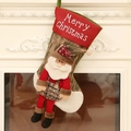 Calza di Natale con Babbo Natale 3D e bordo rosso con scritta Merry Christmas - Calza di Natale Babbo Natale a Gamba Lunga (F-W166)