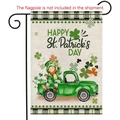 Drapeau de jardin Saint-Patrick avec camion vert et nains en aspect lin - Drapeau de Jardin Camion et Gnome