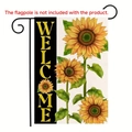 Pastoral sunflower and bee garden flag with yellow WELCOME text on black and cream background - Three Sunflowers Style