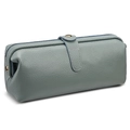 Blue-grey pebble grain leather cosmetic bag with doctor-style frame closure and metal snap - Sky Blue