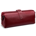 Dark red lychee pattern leather cosmetic bag with a gold metal clasp and frame closure - Burgundy