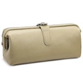 Chic beige lychee grain leather makeup bag with doctor bag metal frame closure - Apricot