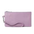 Lavender leather wristlet wallet with lychee texture and silver zipper detail - Lavender Purple