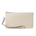 Beige pebble grain cowhide leather pouch wallet with silver zipper and hand strap - Apricot