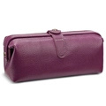 Deep purple lychee grain leather cosmetic bag with gold clasp and doctor bag style opening - Purple