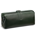 Dark green pebble leather makeup bag with vintage metal buckle and white stitching - Dark Green