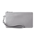 Gray pebble grain leather wristlet wallet with silver zipper and detachable strap - Medium Grey
