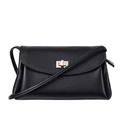 Mini borsa a tracolla in pelle nera per donna con chiusura a scatto in metallo argento - Nero