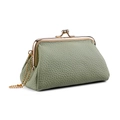 Pea green pebble grain leather coin purse with gold metal clasp and chain strap - Light Green