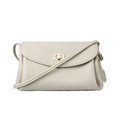 Elegante borsa a tracolla in pelle martellata bianco crema con chiusura dorata - Bianco Albicocca