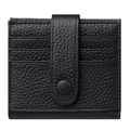 Black litchi grain genuine leather card holder with snap closure and multi-card slots - Black