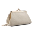 Creamy white litchi pattern leather coin purse with golden clasp and ball chain strap - Off-white
