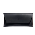 Minimalist black leather clutch with silver button closure and contrast stitching - Black