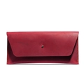 Minimalist deep red leather long wallet with handmade stitching and metal rivet closure - Red