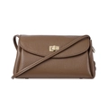 Mini borsa a tracolla in vera pelle marrone con motivo litchi e chiusura dorata - Cachi