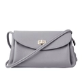 Mini grey-purple crossbody bag in litchi grain leather with gold rotating lock - Medium Grey