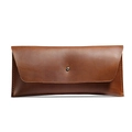 Minimalist long leather wallet in brown finish with premium handmade stitching detail - Brown
