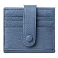 Blue lychee pattern leather card holder with secure snap button strap and multi-slots - Denim Blue