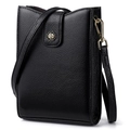 Bolso vertical de piel negra para móvil con detalle de rosa dorada y bandolera - Negro