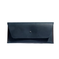 Dunkelblaue Lederbrieftasche mit orangen Kontrastnähten und Metalldruckknopfverschluss - Blau