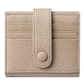 Beige pebble leather card holder with four slots and a secure snap button strap closure - Apricot
