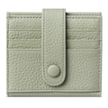 Sage green leather card holder with litchi texture and secure snap button closure - Light Green