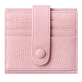 Pink lychee grain leather wallet with multiple card slots and secure snap closure - Pink