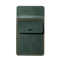 Dark green leather pen pouch for doctor pocket with orange handmade stitching detail - Green (7208)