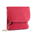 Mini rose red lychee grain leather wallet with an elegant gold bead chain strap - Red