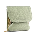 Sage green lychee grain leather mini bag with golden metal ball chain strap - Light Green