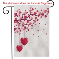 Garden flag with red heart tree design on white canvas fabric for Valentine decor - Heart Tree Style