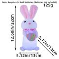 Easter glowing bunny plush with colorful egg, white and pink rabbit decor, 32cm tall - Holding Egg Style
