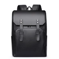 Zaino porta PC minimalista in pelle nera con chiusura a patta e cinturini a fibbia - Nero