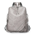 Fashionable grey checkered faux leather backpack for women with large capacity and multi-pockets - Gray