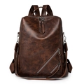 Vintage brown checkerboard backpack with dual zipper pockets and large capacity design - Coffee