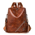 Brown vintage leather backpack with checkered texture and adjustable straps for women - Brown