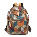 Multi-color patchwork PU leather backpack with crocodile texture for stylish women - Color Block