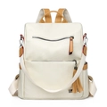 Beige geometric拼接 fashion backpack for women with tassel detail and PU leather finish - White