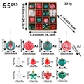Set de 65 adornos navideños con bolas rojas blancas y verdes en varios tamaños y formas - Rojo Verde Blanco