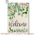 Linen garden flag with floral roses and Welcome text for wedding outdoor decor - Fresh Floral Style (DF-02)