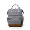 Sac à dos étanche pour ordinateur portable avec base en cuir marron et détails dorés - Gris