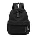 Winter black corduroy mini backpack for women featuring a ribbed texture and woven zippers - Black