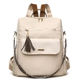 Zaino da viaggio beige minimalista con tracolla leopardata e manici marroni - Bianco Sporco